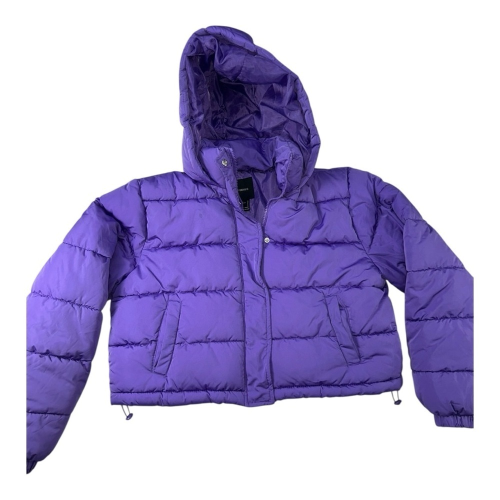 Forever 21 Women’s Winter Full Zip Fashion Puffer Jacket Size Large Purple - Picture 3 of 11